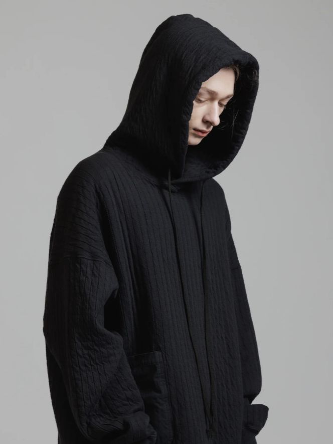 アイレットキルトフーディ-  - PUFFER JERSEY HOODIE BLACK