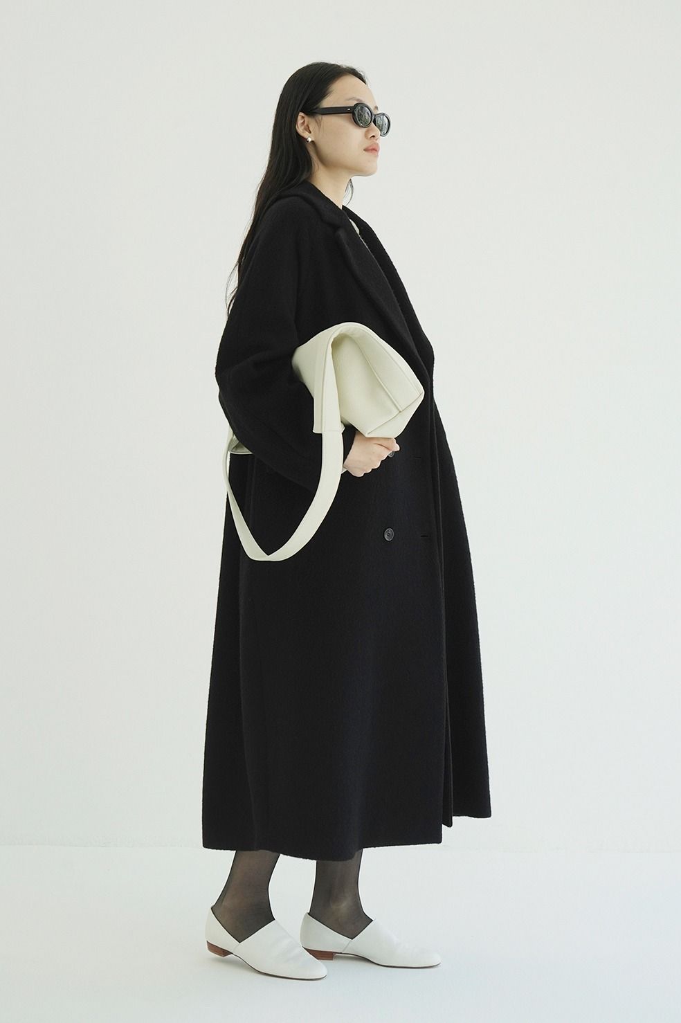 【25AW】 ダブルウールロングコート - DOUBLE WOOL LONG COAT BLACK