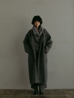 スタンドカラーリバーロングコート - GREY