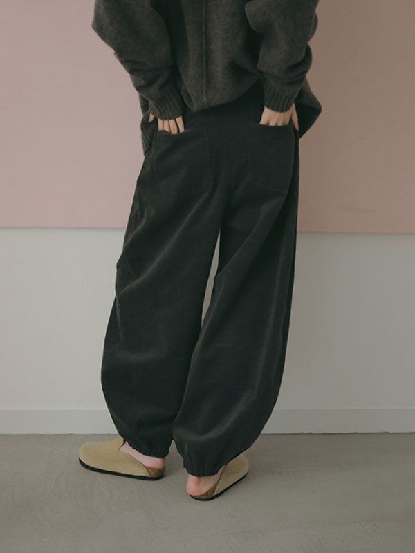 コーデュロイカーブジョガーパンツ  (GREY)
