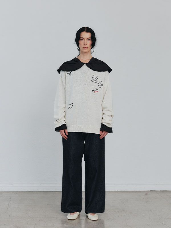 ハンドエンブロイダリーローゲージニットプルオーバー (OFF WHITE)