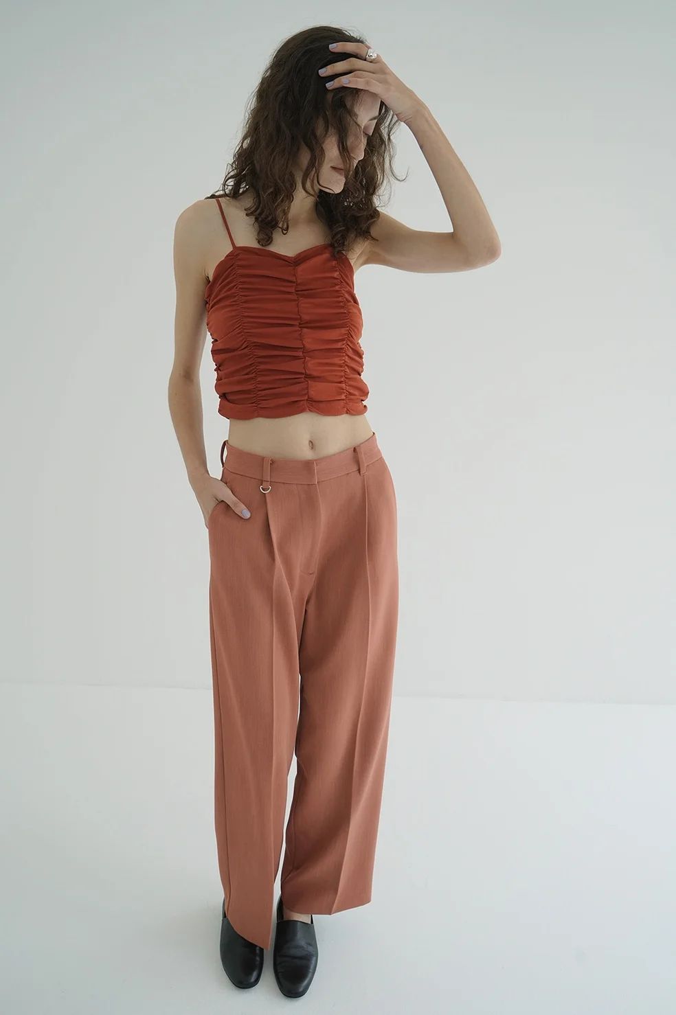 SHIRRING CAMI TOPS ORANGE - シャーリングキャミトップス