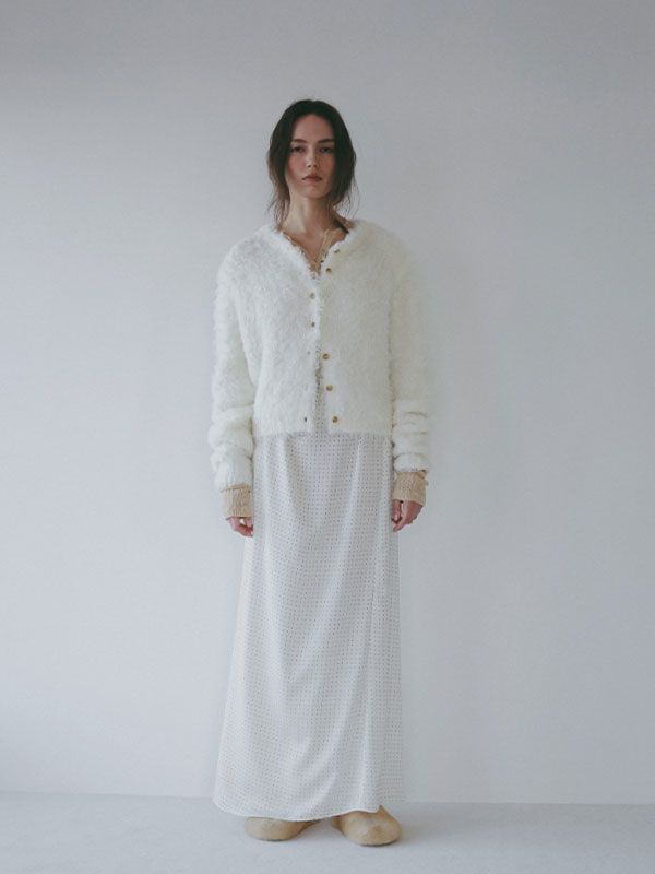 フェザーヤーンニットカーディガン （WHITE)