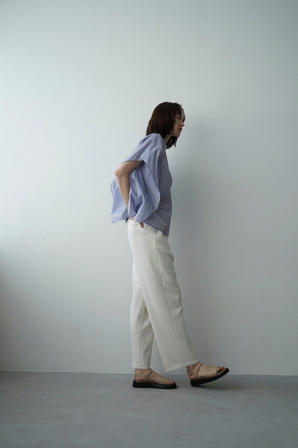 リブ ストライプ タックパンツ  - RIB STRIPE TUCK PANTS - WHITE