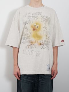 ダックプリントディストレスドTシャツ - Duck Printed Distressed T-shirt - GREY