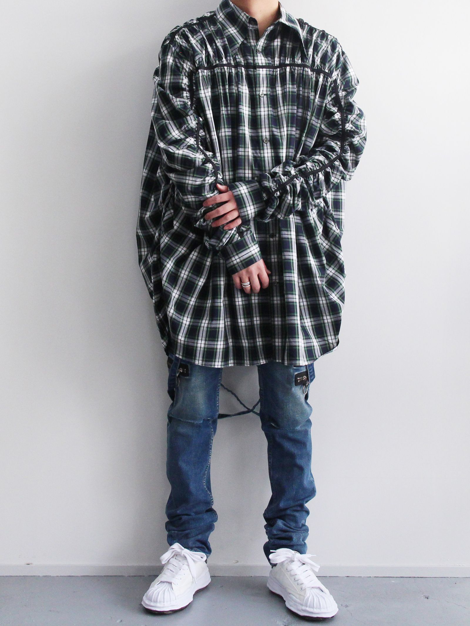 ギャザード シャツ - GATHERED SHIRT NAVY BLUE CHECK