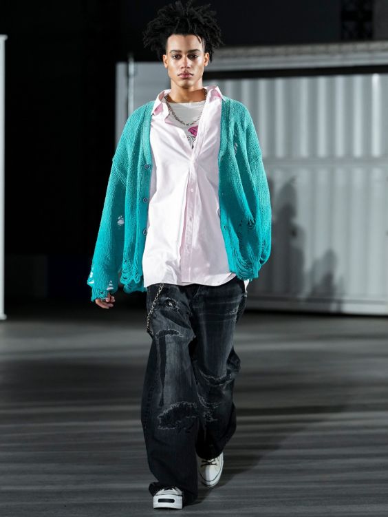 サンフェードライクニットカーディガン - Sun Faded Like Knit Cardigan (BLUE)