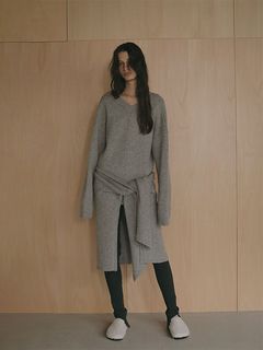 レイヤードニットラップスカート  (GREY)