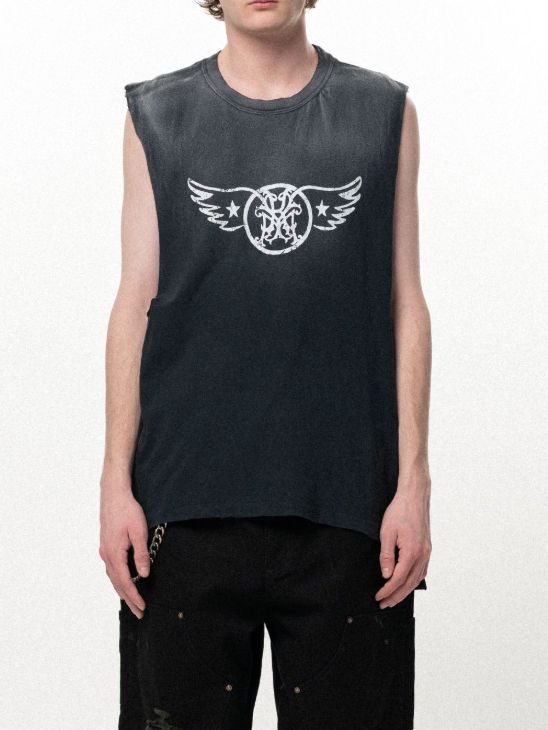 "AERO-KMY" Sleeveless T-shirt - スリーブレス Tシャツ (BLACK)