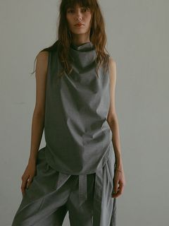 ドレープハイネックノースリオールインワン - GREY