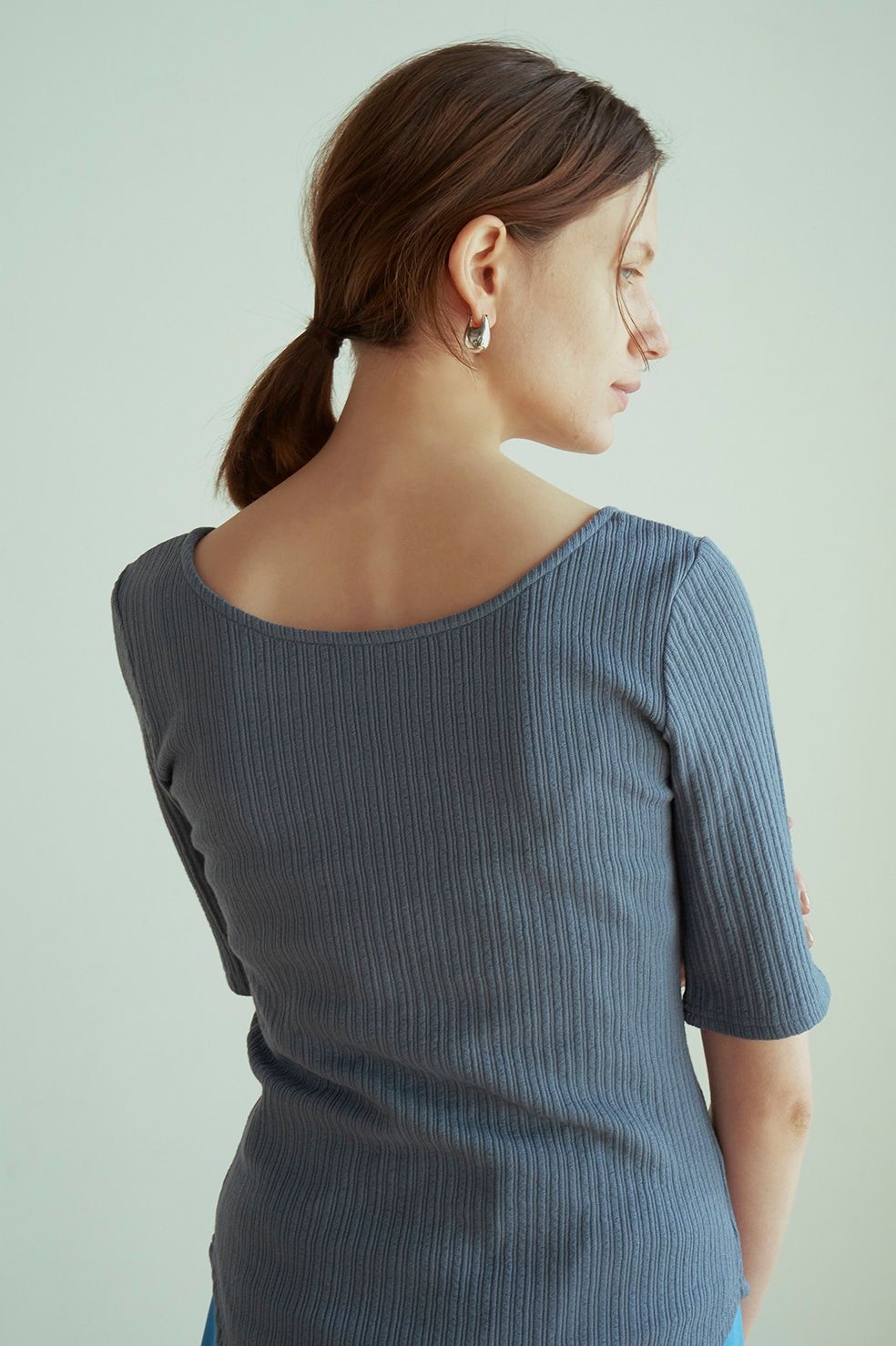 リブディープネックトップス -  RIB DEEP NECK TOPS - BLUE