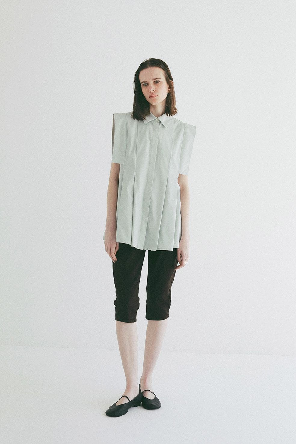 パネルプリーツ スクエアスリーブシャツ - PANELL PLEAT SQUARE SLEEVE SHIRTS (MINT)
