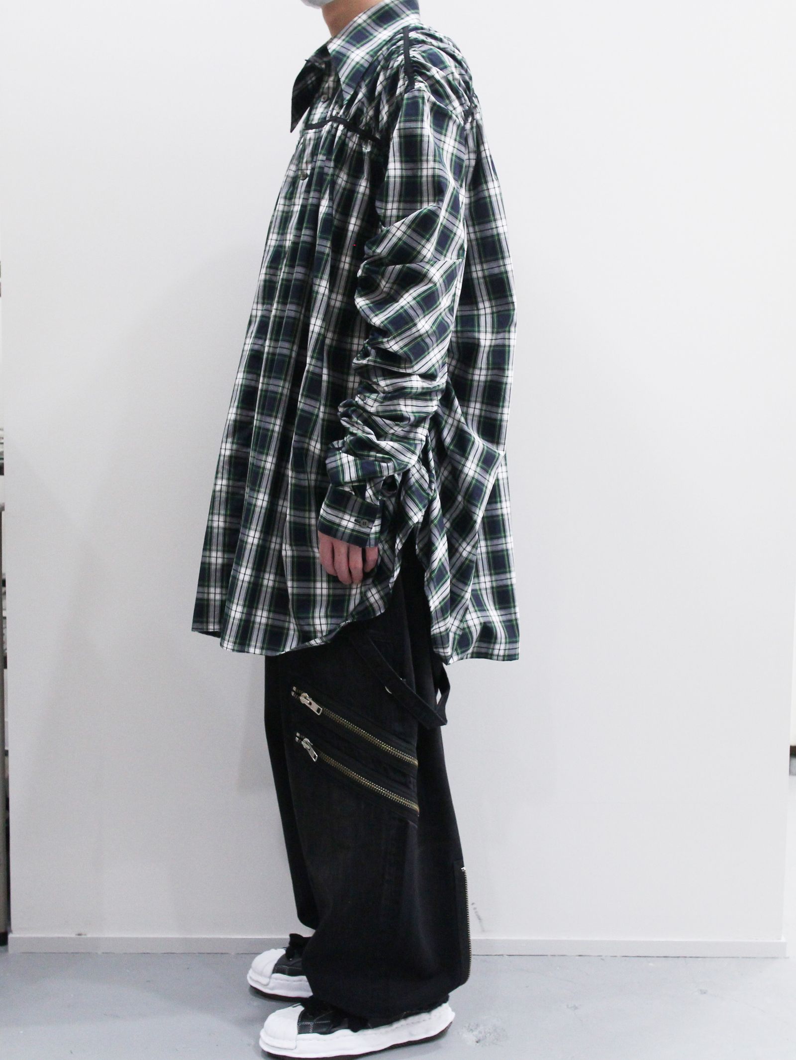 KIDILL - ギャザード シャツ - GATHERED SHIRT NAVY BLUE CHECK