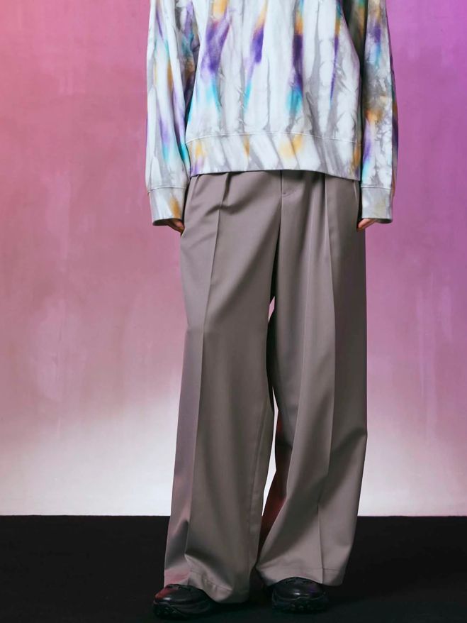 ウールミックス ワイド パンツ - Wool Mix Continuous Tow-Tuck Wide Pants GREY