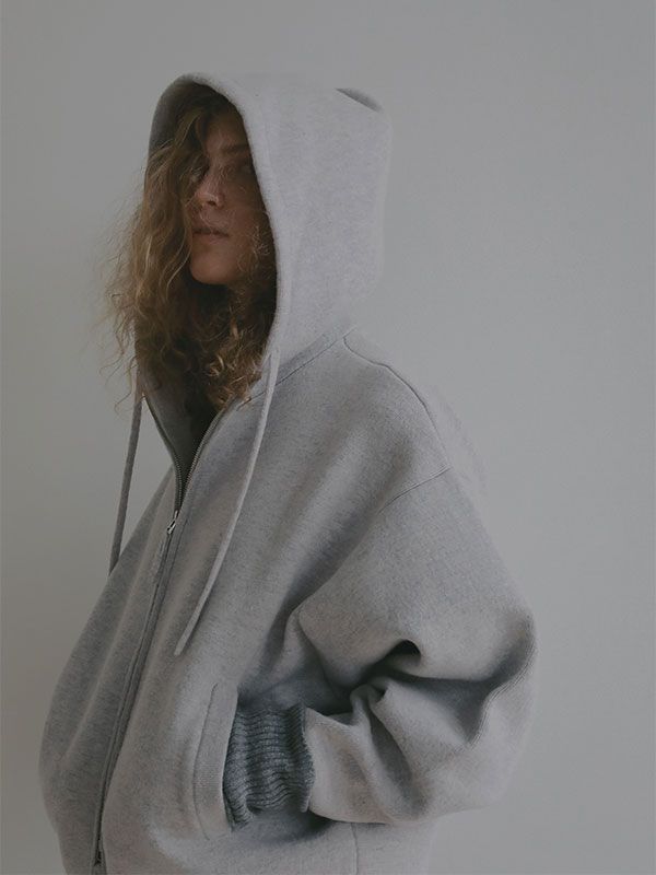 ダブルフェイスオーバーサイズニットパーカー (LIGHT GREY)