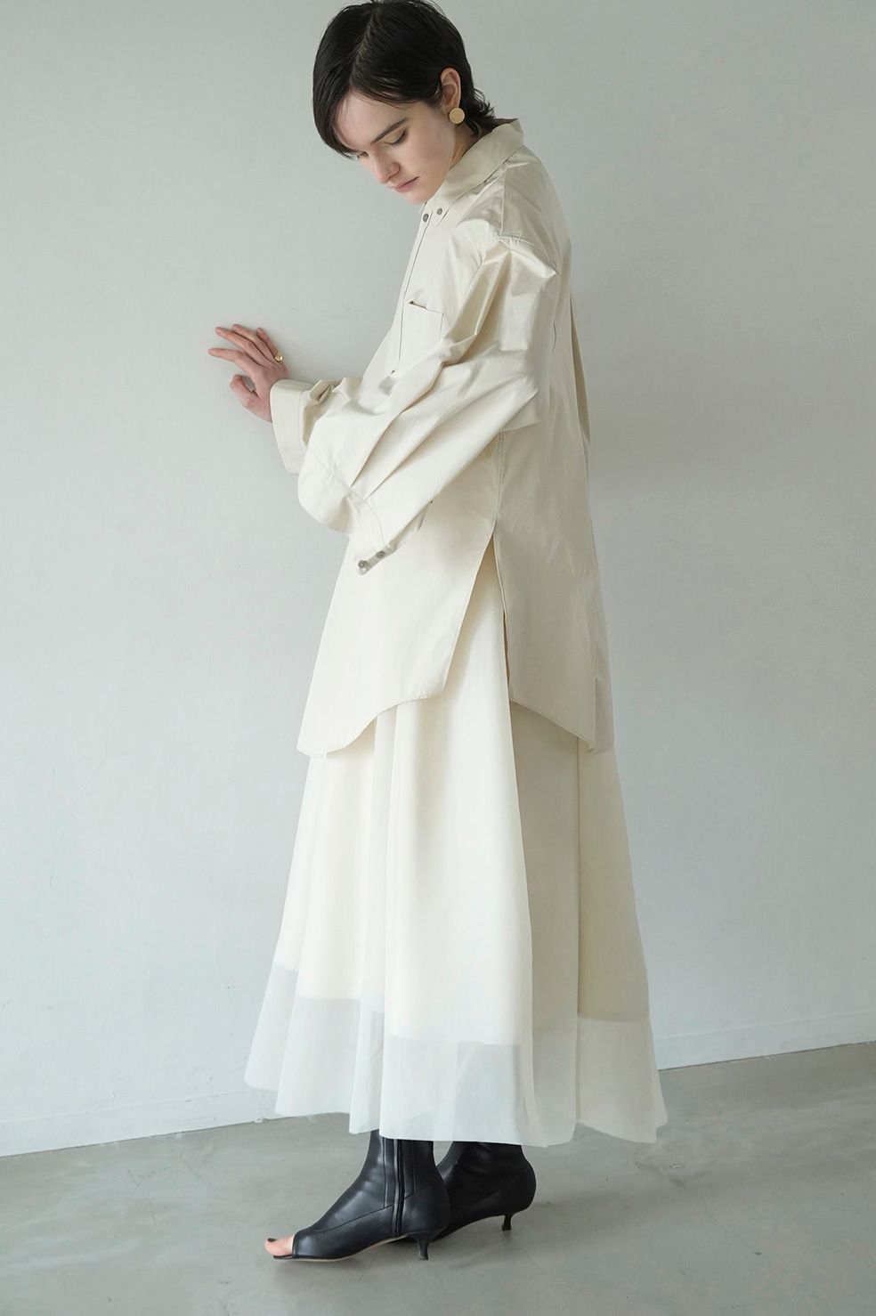 ボリューム フレア スカート - ベージュ - SHEER RUSSELL VOLUME FLARE SKIRT