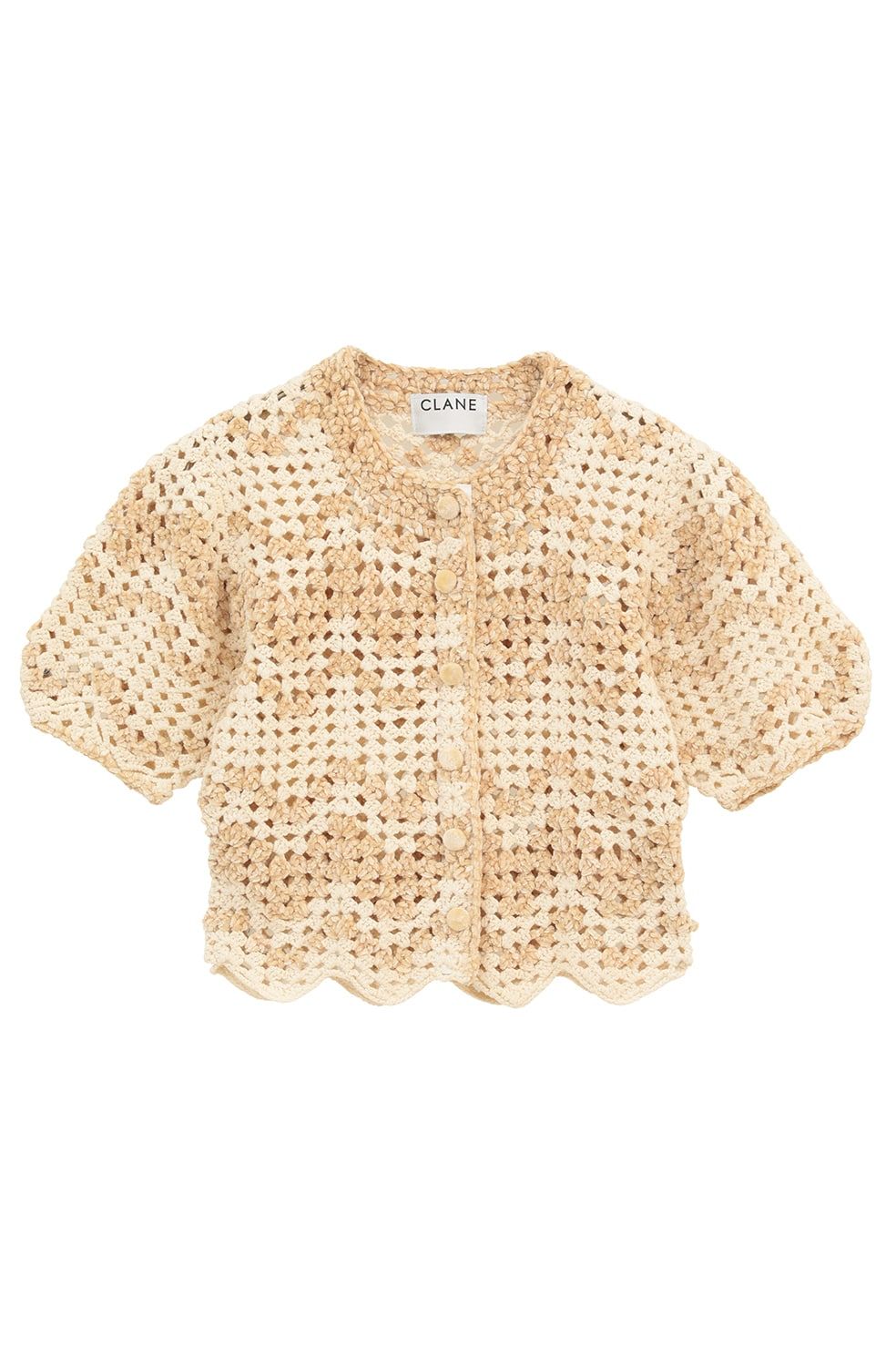 半袖ニットカーディガン - MALL BORDER HAND CROCHET KNIT CARDIGAN (BEIGE)