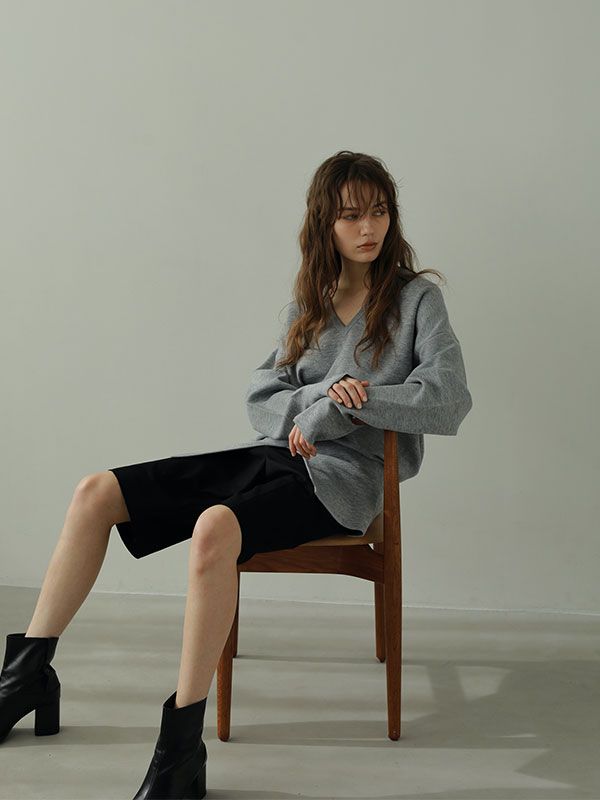 Wフェイスブラウジングニットプルオーバー - GREY