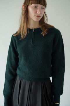 ダブルフェイス ヤク ニットトップス -   W FACE HALF ZIP YAK KNIT TOPS - GREEN