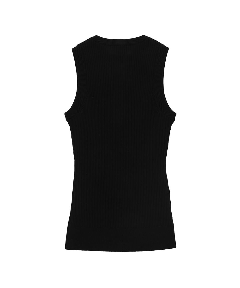 CLANE - スリーブレス ジップ リブ ニット トップス - SLEEVELESS ZIP