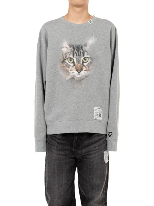 キャットプリントスウェットシャツ - Cat Printed Sweatshirt (GREY)