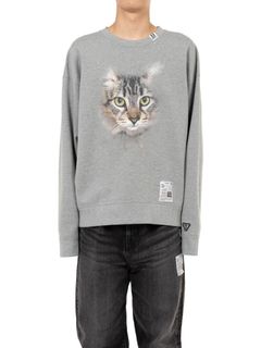 キャットプリントスウェットシャツ - Cat Printed Sweatshirt (GREY)
