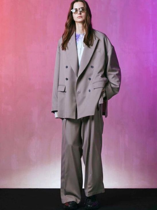 オーバー テーラードジャケット  - Wool Mix Prime-Over Peaked Lapel Double Tailored Jacket GREY
