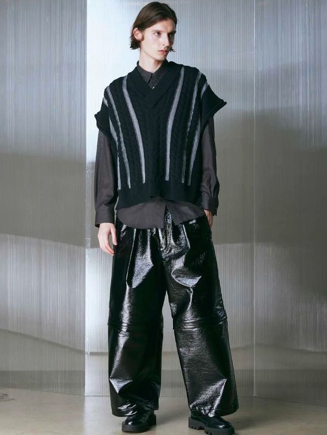 ニットベスト  - Cable Knitting Sheer Intarsia PO V-neck Knit Vest