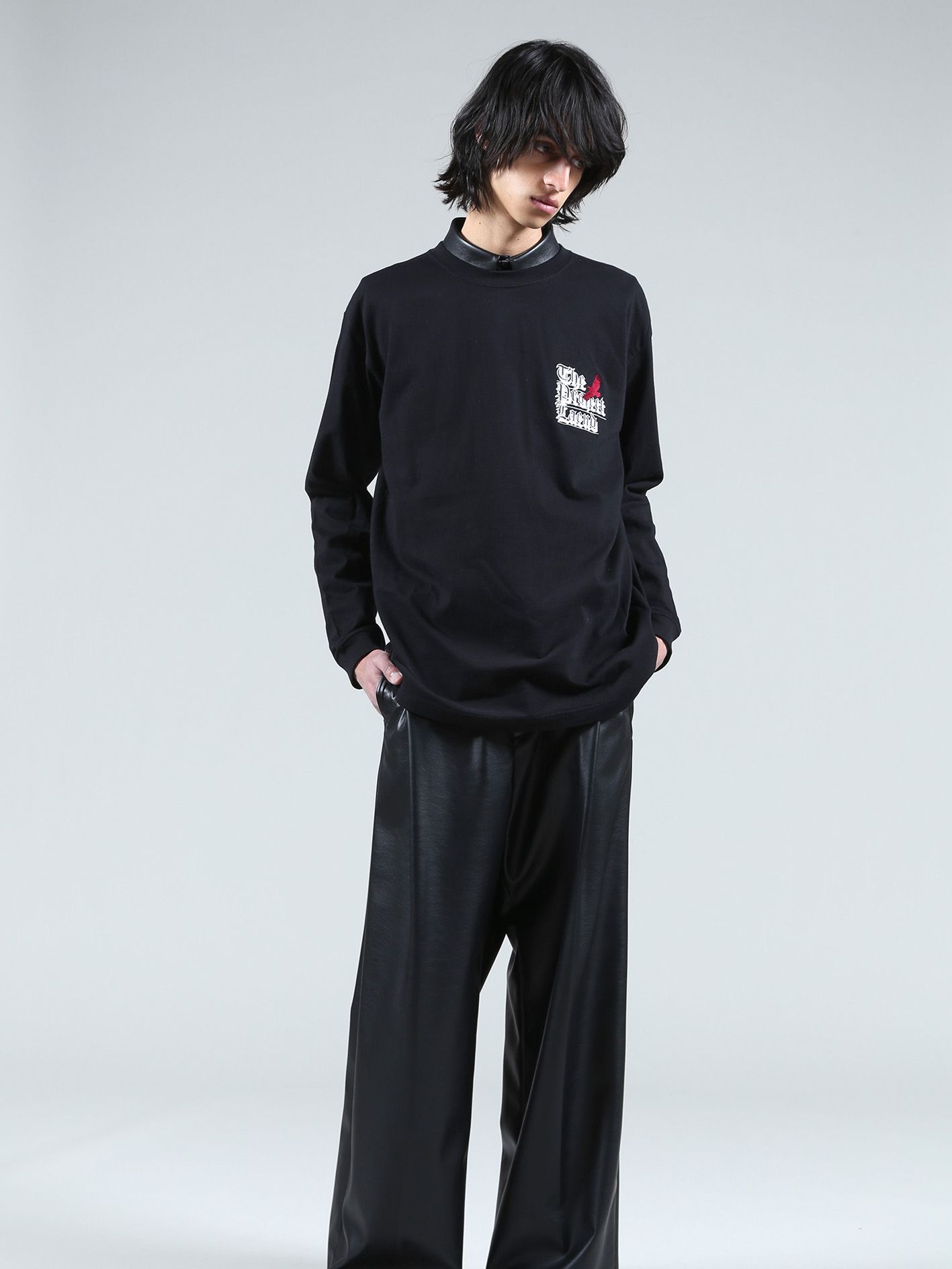ロゴ刺繍ロングスリーブTシャツ - Embroidery Long Sleeve T Shirt - BLACK