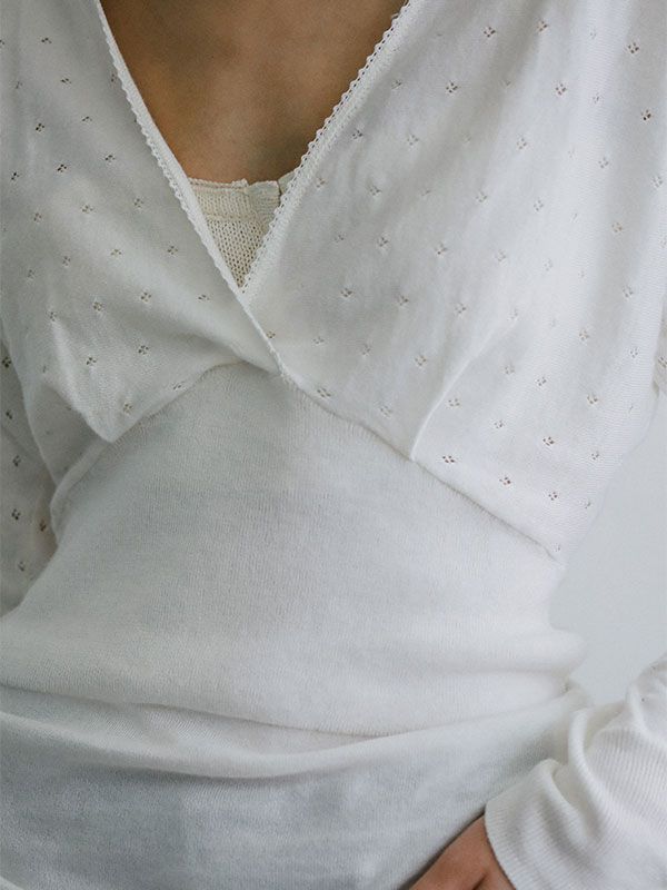 レースコンビカシュクールニットプルオーバー (WHITE)