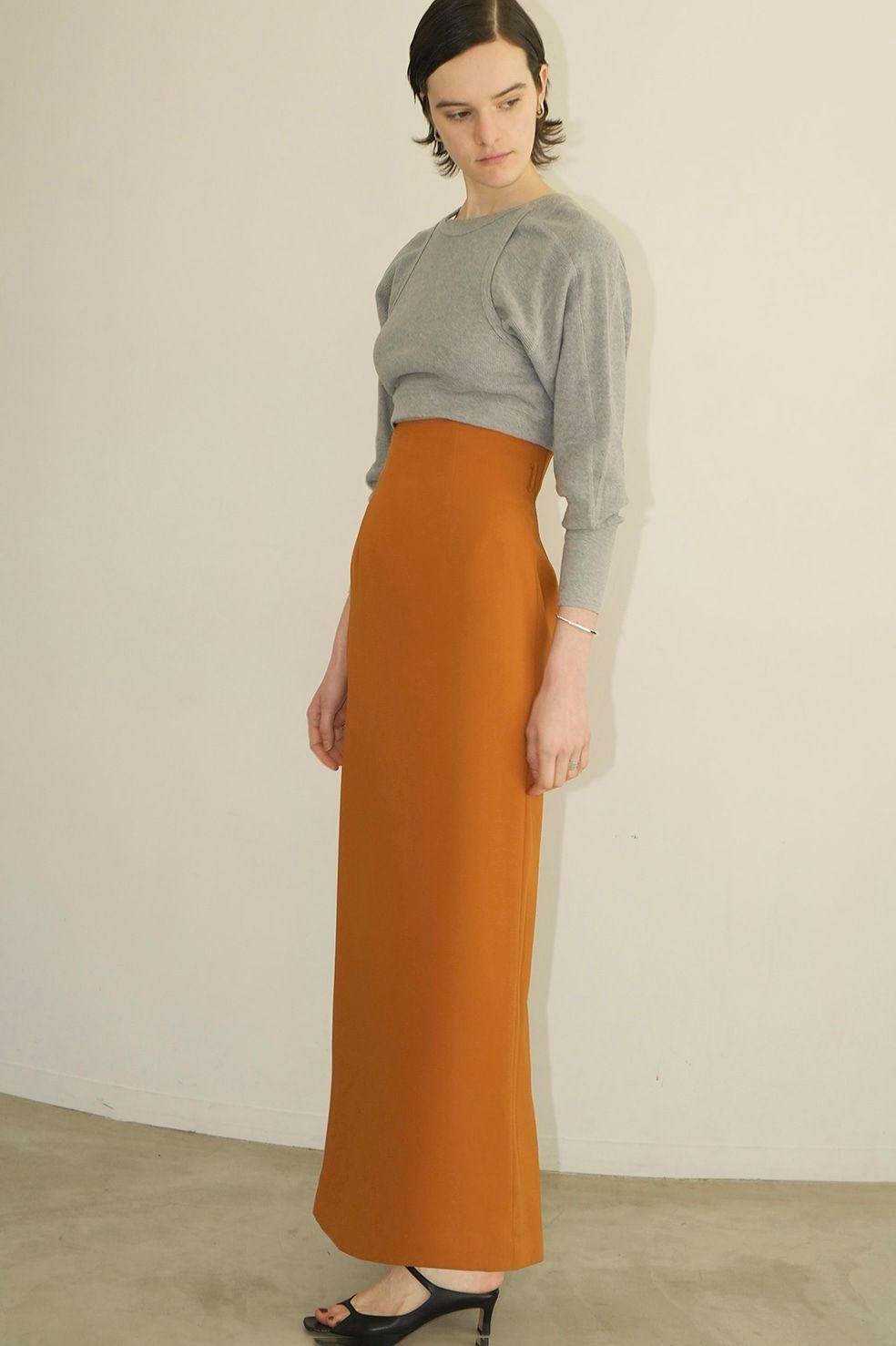 CLANE - ORANGE - HIGH WAIST STRAIGHT MAXI SKIRT