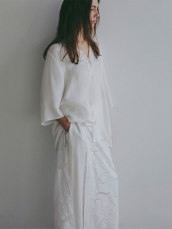 オープンネックキュプラシャツ (WHITE)