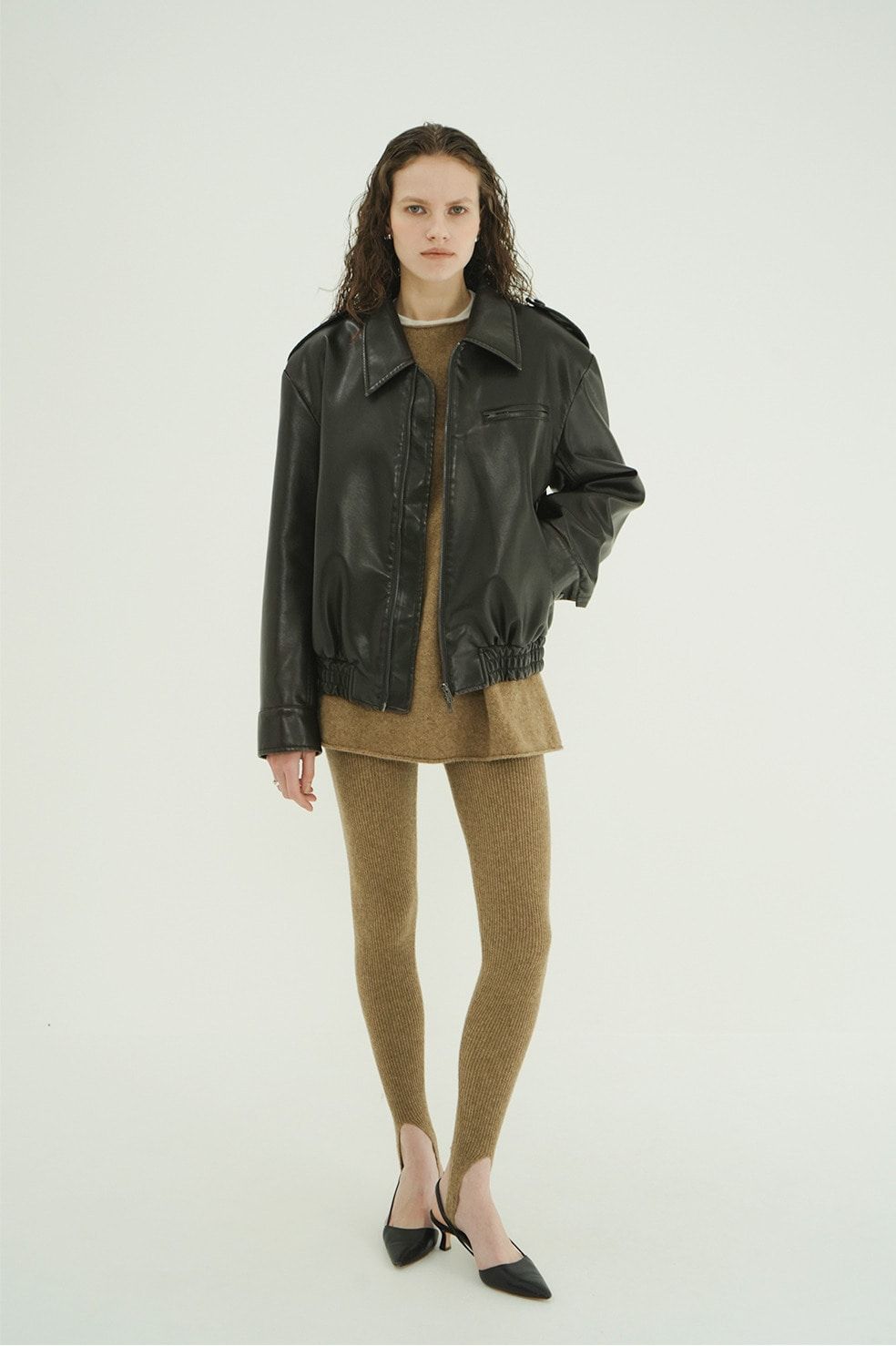 バルキーラインシングルレザージャケット - BULKY LINE SINGLE LEATHER JACKET (BROWN)