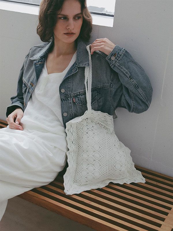 クロシェレーストートバッグ（OFF WHITE)