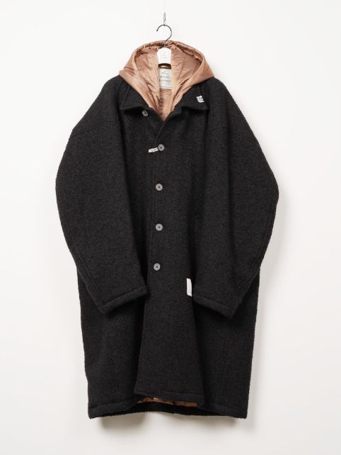 レイヤードコート - HOODED BALMACAAN COAT - BLACK
