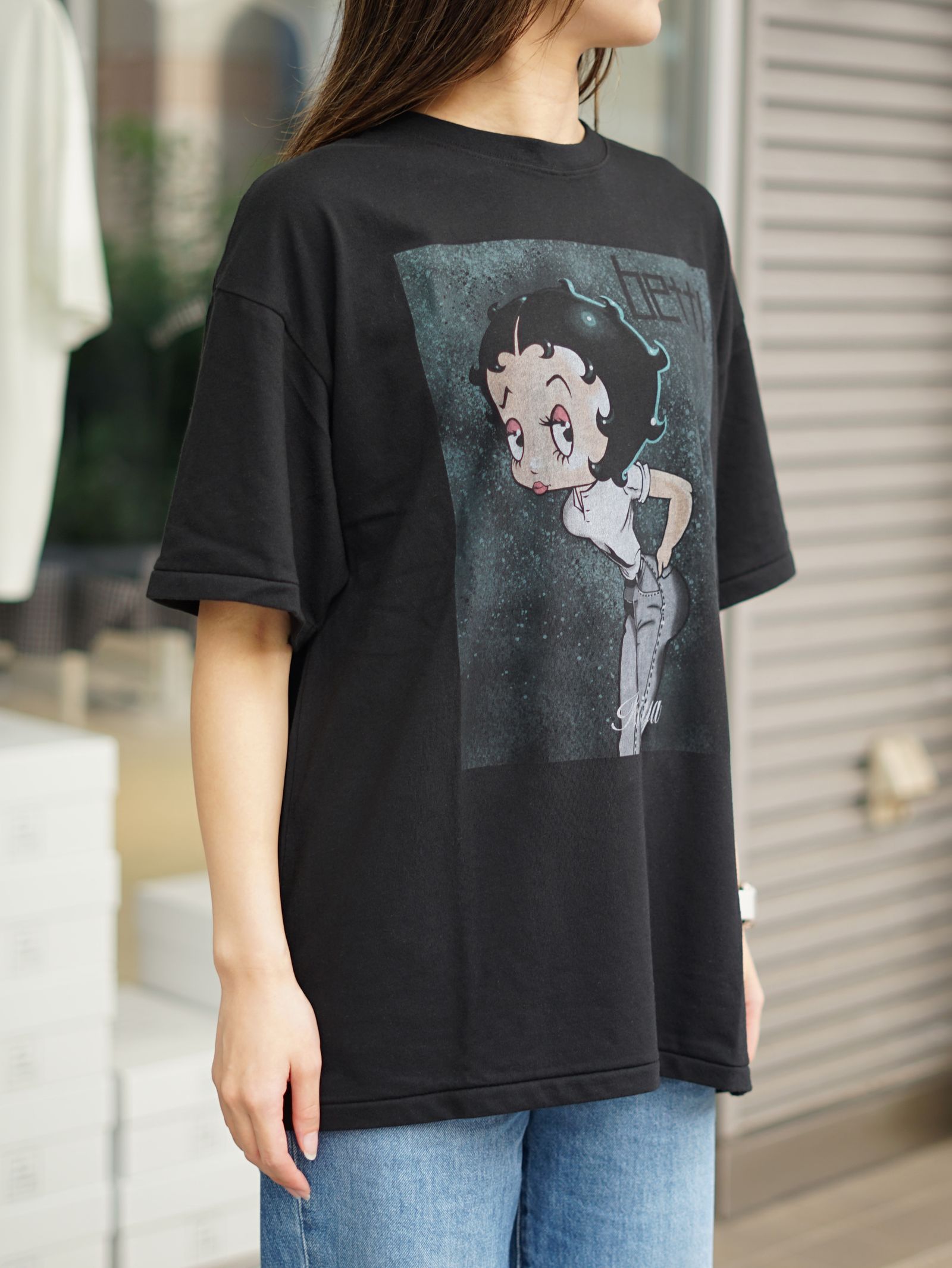 ベティコラボTシャツ - Betty Boop™ × KAMIYA "I’m coming out" T-shirt（BLACK）