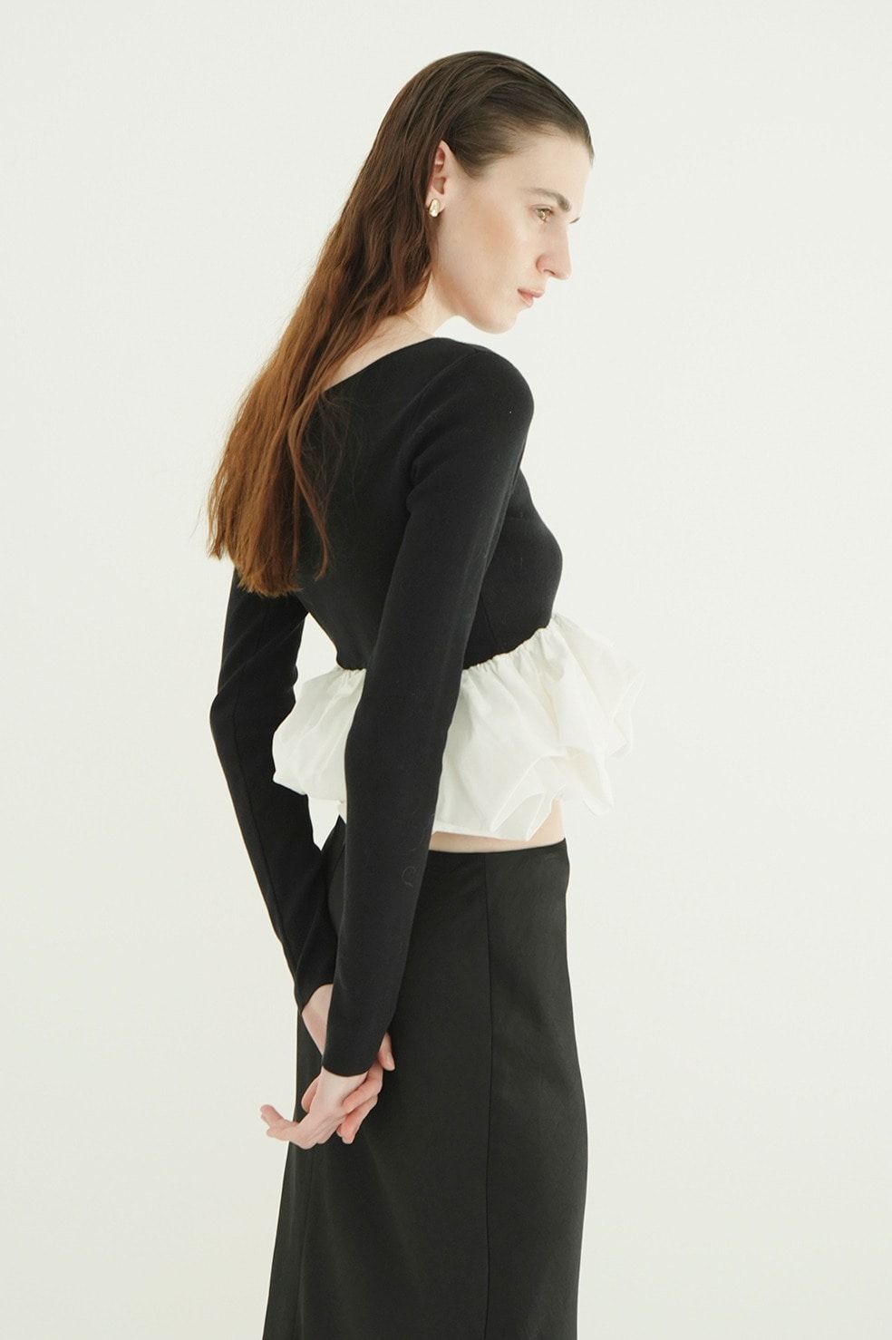 バルーン ショートニット トップス -  W BALLOON SHORT KNIT TOPS(BLACK)