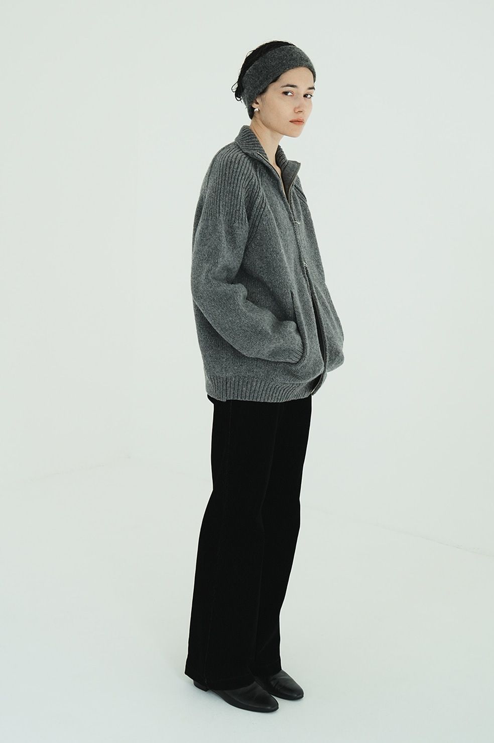 ポケット ジップ ニット｜ POCKET ZIP KNIT TOPS (GREY)