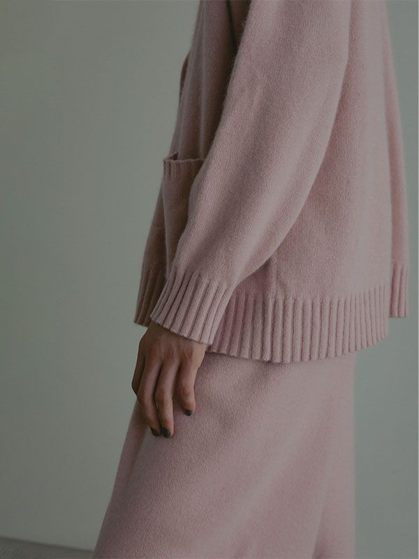 プレーンステッチVネックニットカーディガン (PINK)