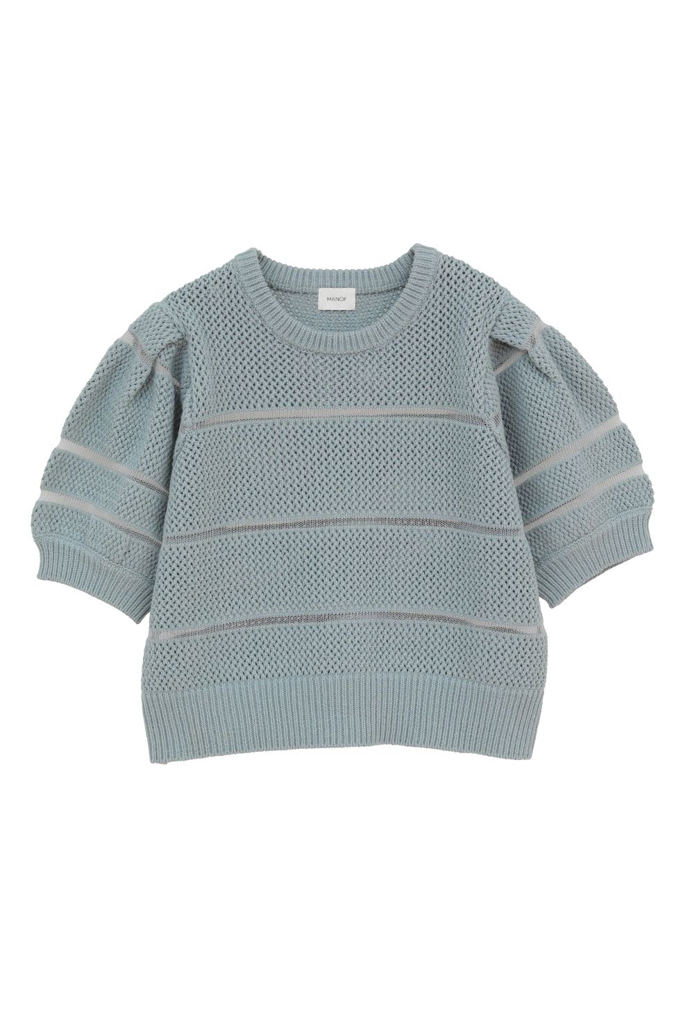 ショート丈ニットトップス - OPENWORK KNIT SHORT TOPS (BLUE)