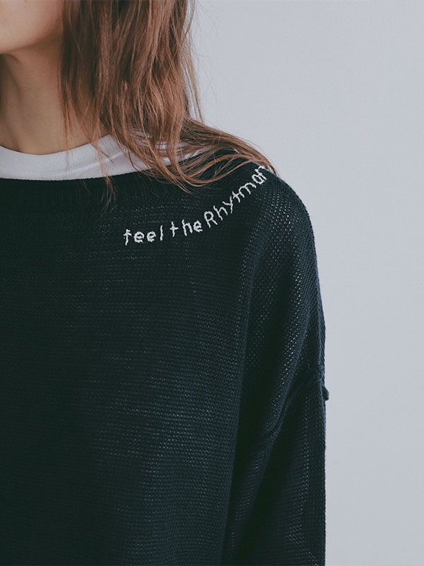 エンブロイダリーローゲージニットプルオーバー (NAVY)