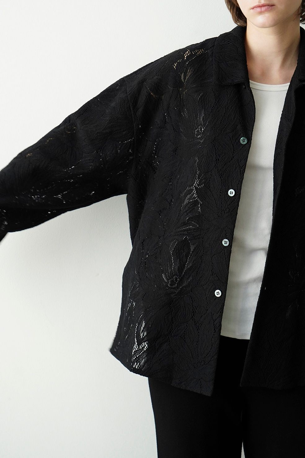 CLANE - カーテンレース スリット シャツ - CURTAIN LACE SLIT SHIRT