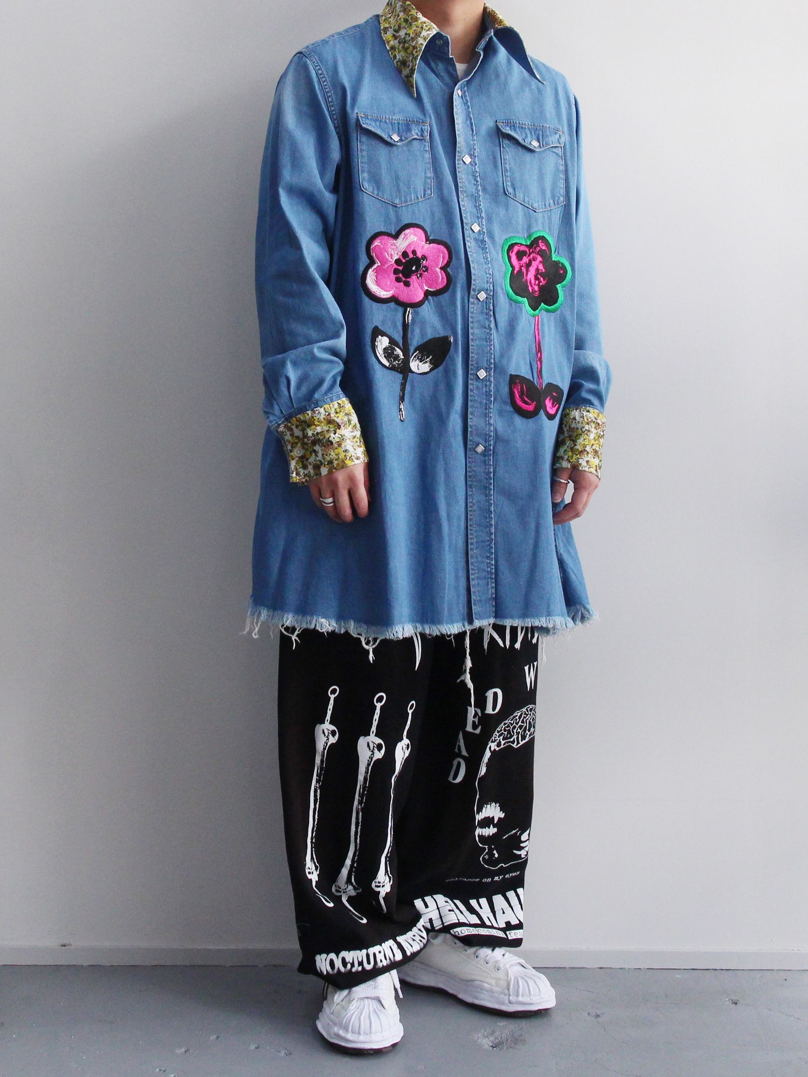 KIDILL - ハッピデニムシャツ - HIPPIE DENIM SHIRT - DISTRESSED DENIM - EMBROIDERY |  ADDICT WEB SHOP