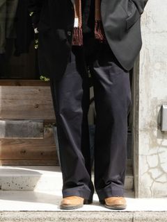 ノータックチノトラウザーズ - NO TUCK WIDE CHINO TROUSERS - NAVY