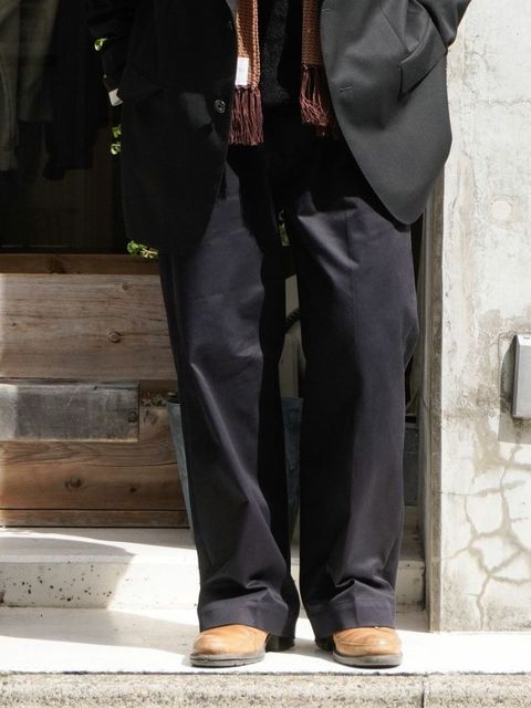 ノータックチノトラウザーズ - NO TUCK WIDE CHINO TROUSERS - NAVY