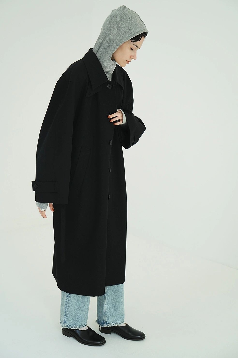 ステンカラーコート - BULKY LINE STAIN COAT (BLACK)