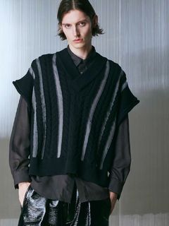 ニットベスト  - Cable Knitting Sheer Intarsia PO V-neck Knit Vest
