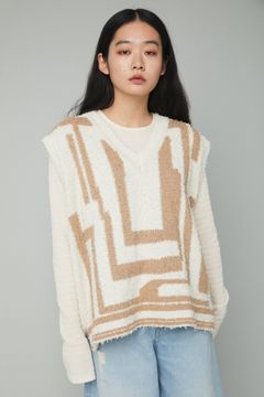 総柄 ループヤーン ニットベスト - Knit vest - 柄BEIGE