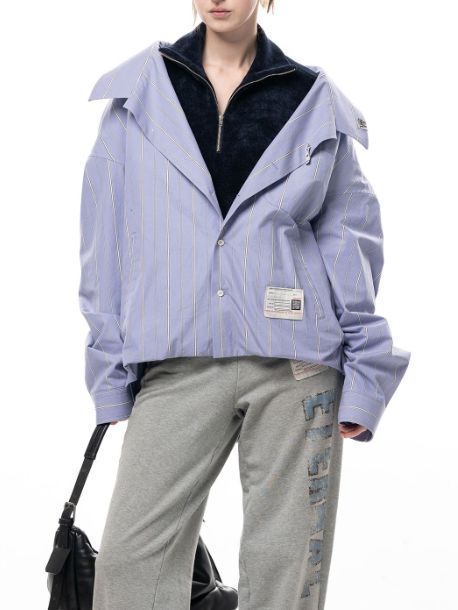 【レディース】 シフテッド レイヤー ストライプ シャツ- Shifted Layer Stripe Shir (BLUE)