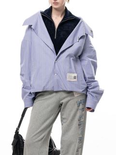 【レディース】 シフテッド レイヤー ストライプ シャツ- Shifted Layer Stripe Shir (BLUE)
